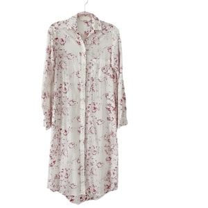 White and Red Buttoned Maxi Dress with Notched Collar